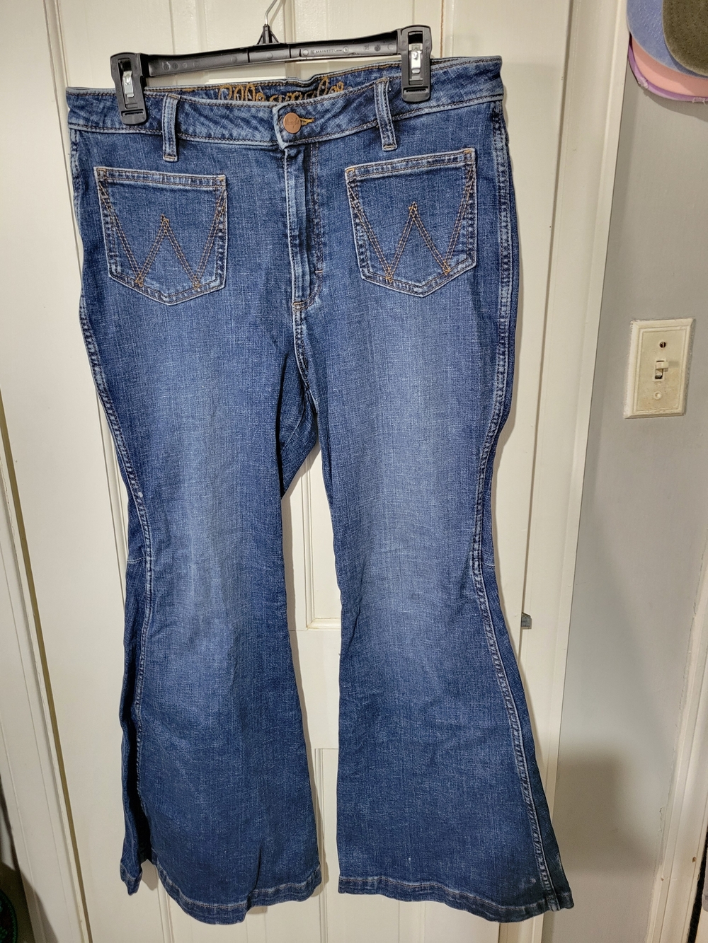 Wrangler Dark Blue Flare Jeans with Contrast Stitching